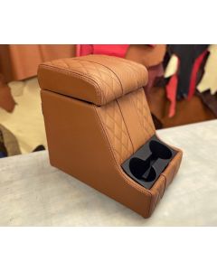 QUILTED TAN LEATHER FRONT ARM REST CUBBY BOX FITS LAND ROVER DEFENDER 90 110