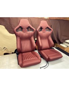 BURGUNDY FLUTED LEATHER PAIR OF RXI LOW BASE FRONT SEATS FIT LAND ROVER DEFENDER 