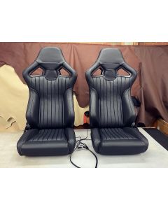 BLACK FLUTED LEATHER PAIR OF RXI LOW BASE FRONT SEATS FIT LAND ROVER DEFENDER 