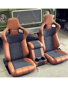 Pair of Tan Leather RRS low base seats & HARRIS TWEED Fit Land Rover Defender