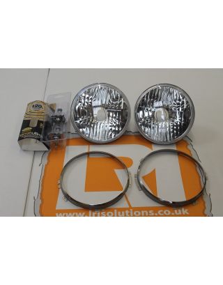 Crystal upgrade headlight, bezel + bulbs kit 90/110 pair Fit Land Rover Defender
