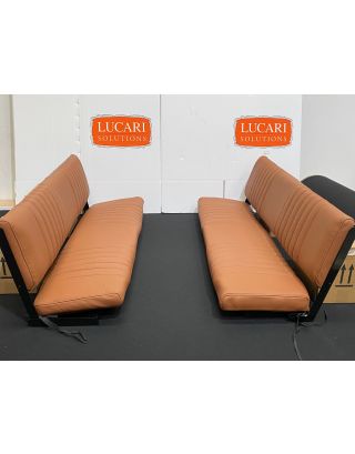 PAIR Tan Fluted leather 3 man rear bench seats FITS Land Rover Defender 110
